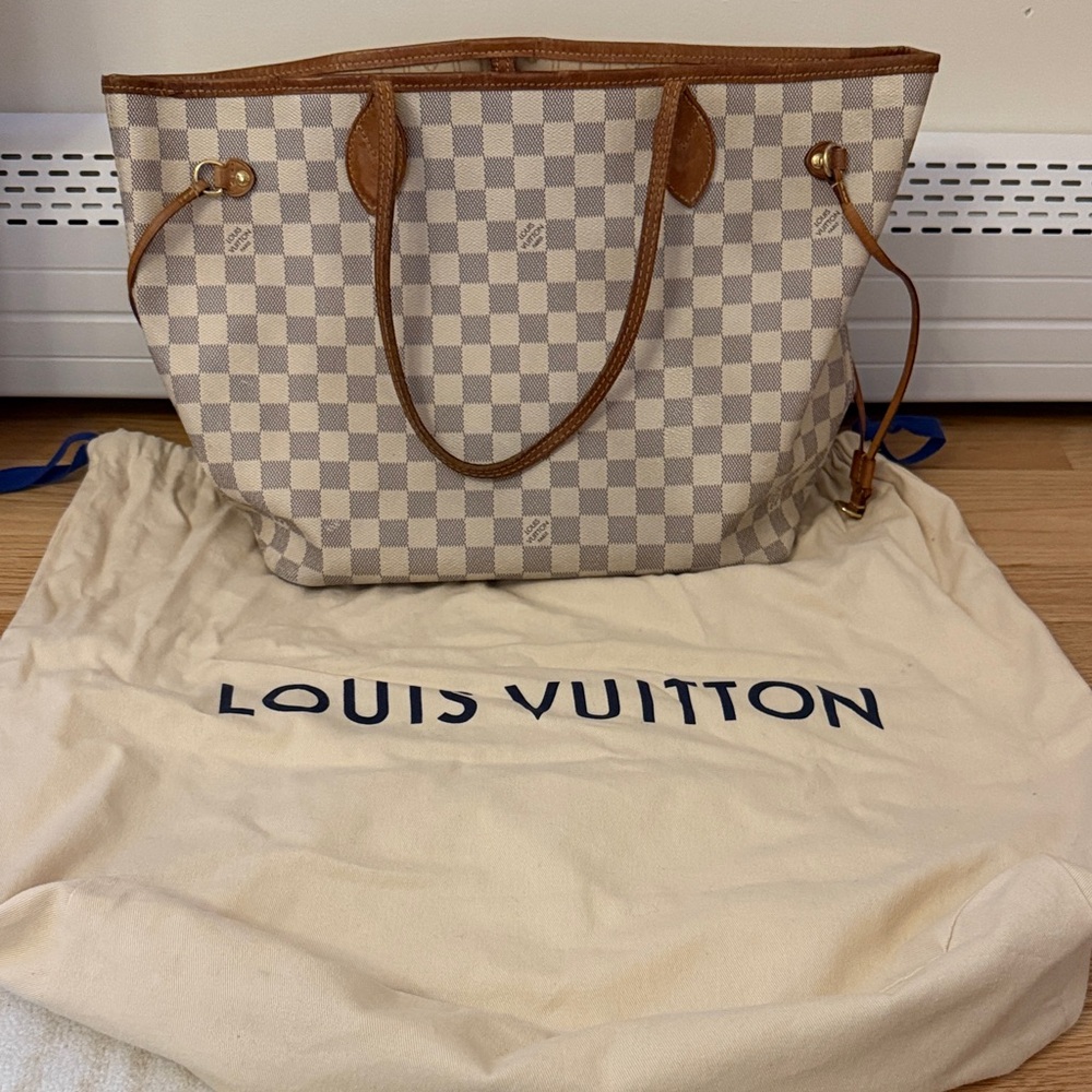 Louis Vuitton Tan and Cream Checkered Tote